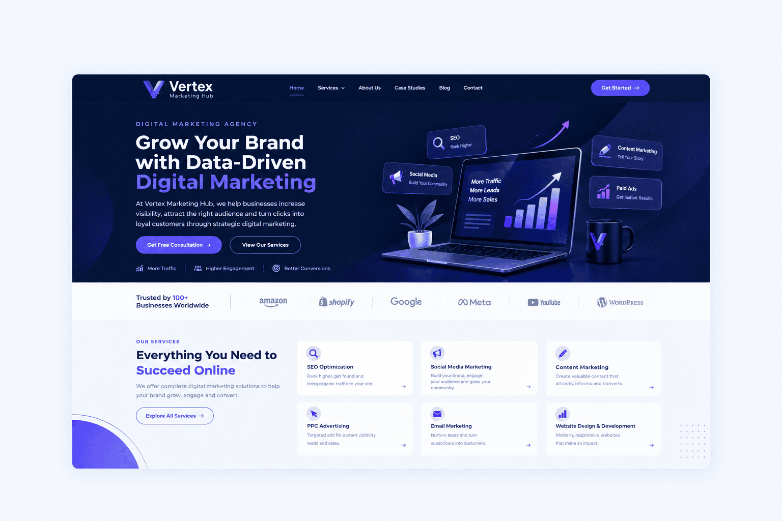 Digital marketing agency website design sample with SEO and social media services