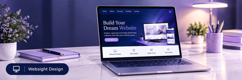 Website design shown on a laptop screen