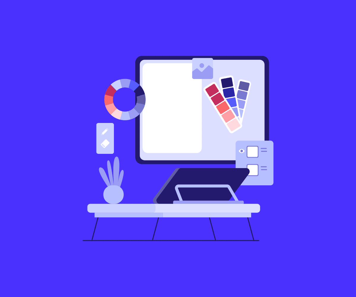 Illustration of a web design workspace with a color palette