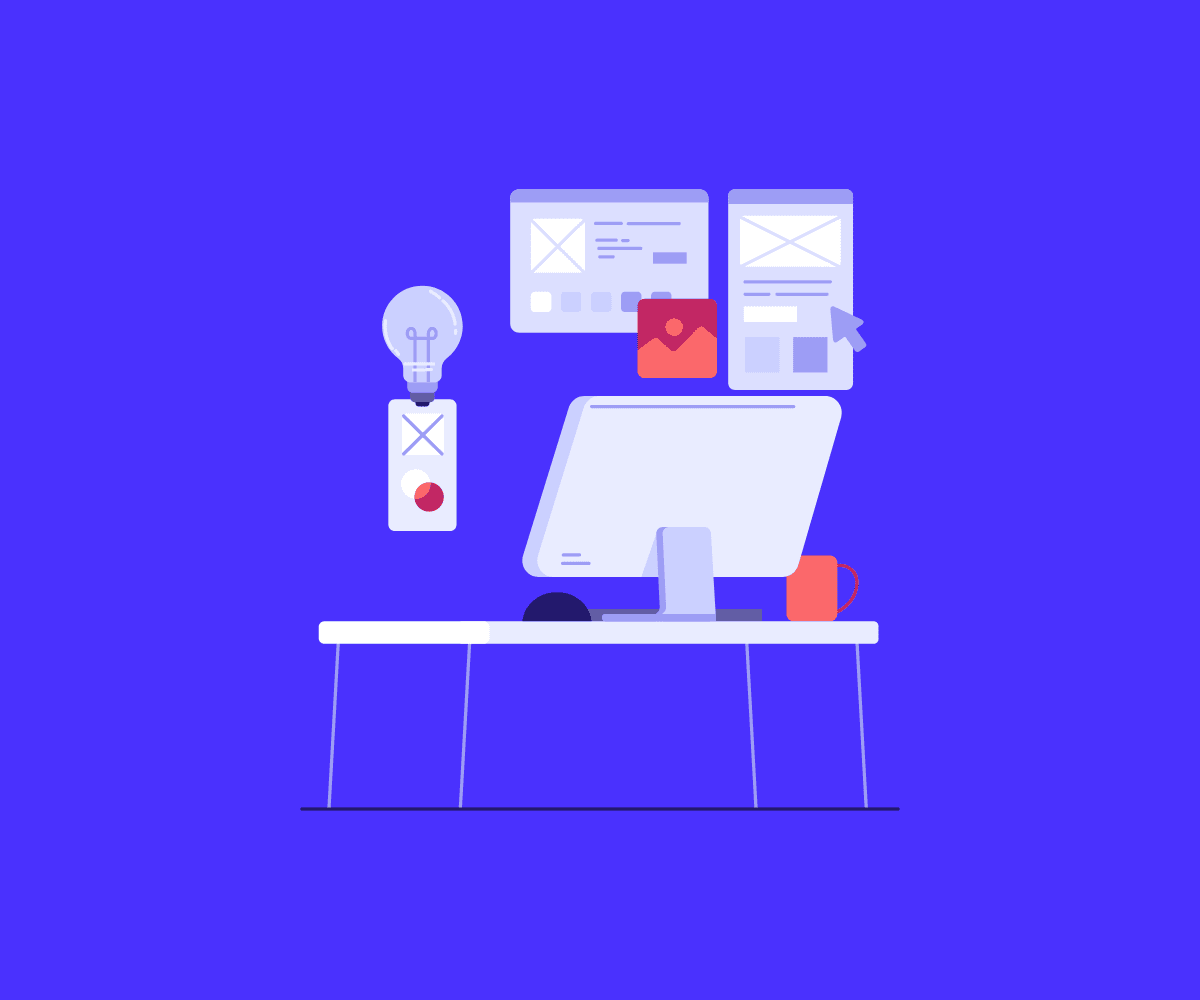 Website design and SEO illustration with a desktop computer