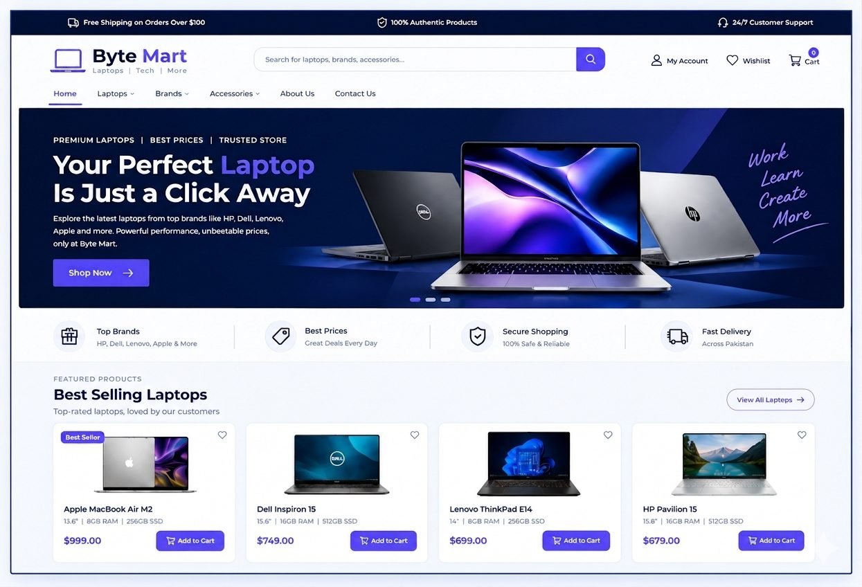 Ecommerce website design sample for an online laptop store